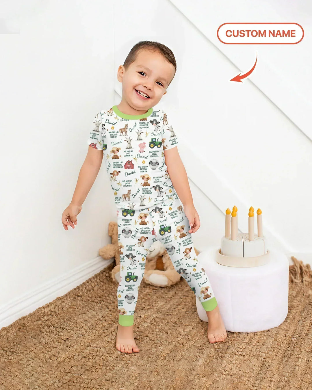 Custom Name God Says I Am Farm Animals Bamboo Two Piece Short Sleeve Pajama Set