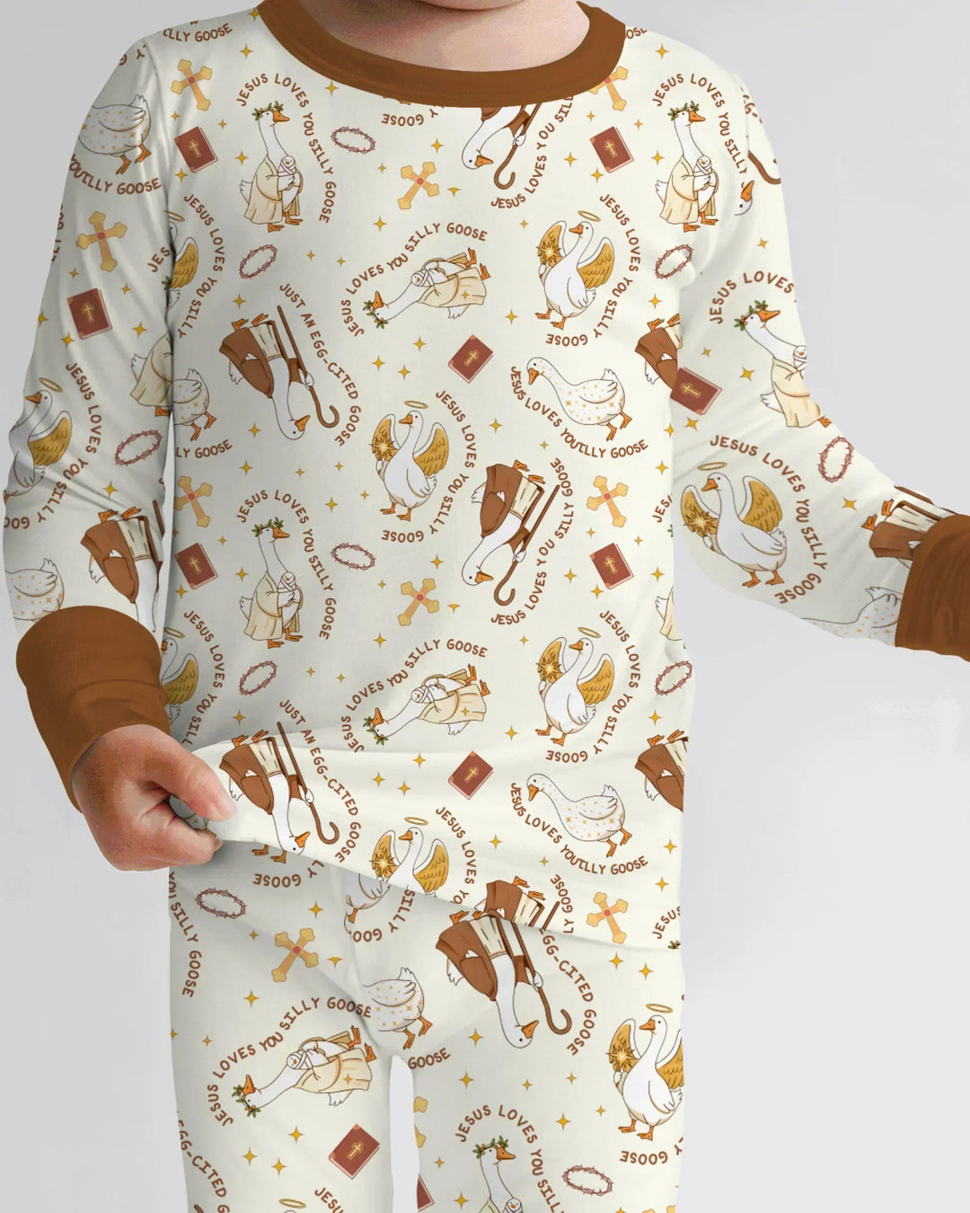 Jesus Loves You Silly Goose Bamboo Two Piece Long Sleeve Pajama Set