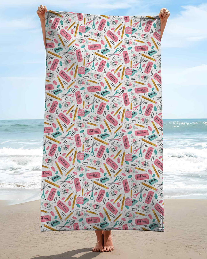 Pink Power School Supplies Bamboo Beach Towel
