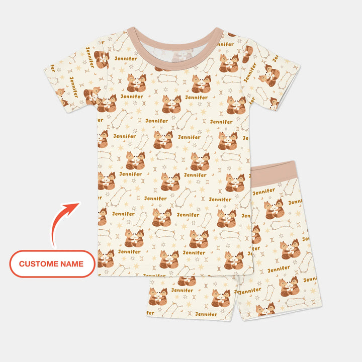 Bohemian Baby Zodiac Signs Custom Name Bamboo Two Piece Short Sleeve Shorts Pajama Set
