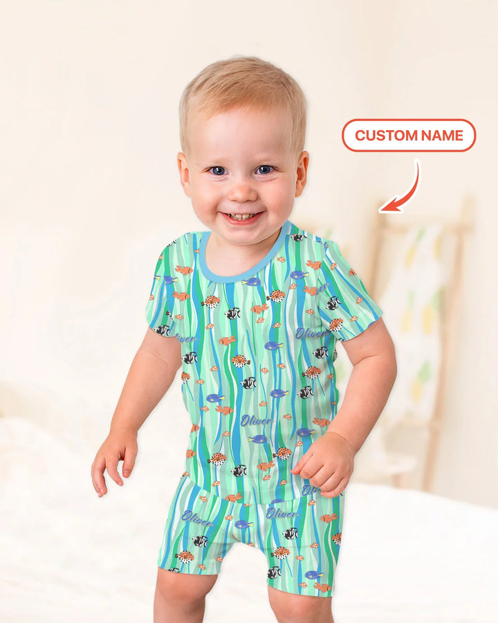 Custom Name Summer Beach Bamboo Two Piece Short Sleeve Shorts Pajama Set