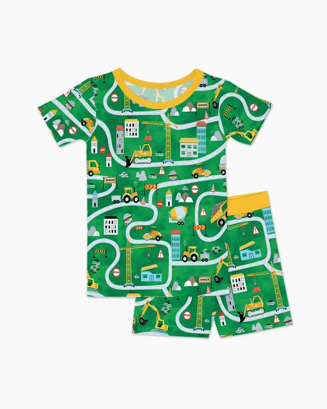 Little Builder Construction Zone Bamboo Two Piece Short Sleeve Shorts Pajama Set