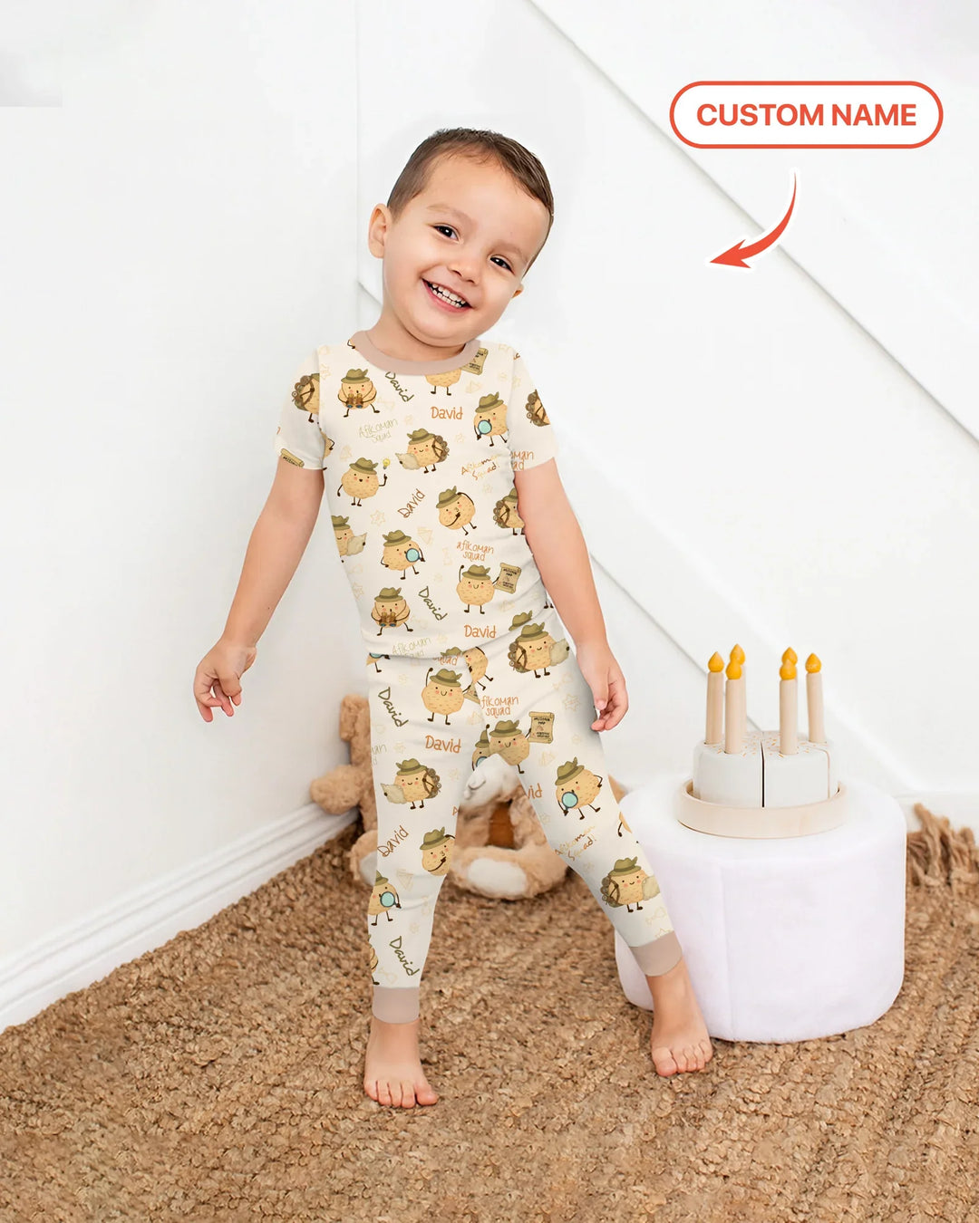 Custom Name Passover Afikoman Bamboo Two Piece Short Sleeve Pajama Set