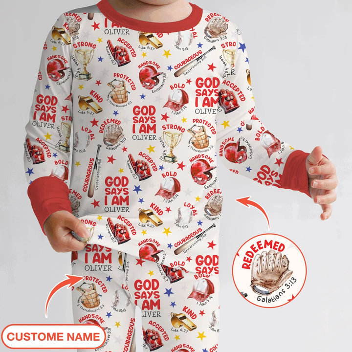 Baseball God Says I Am Custom Name Bamboo Two Piece Long Sleeve Pajama Set
