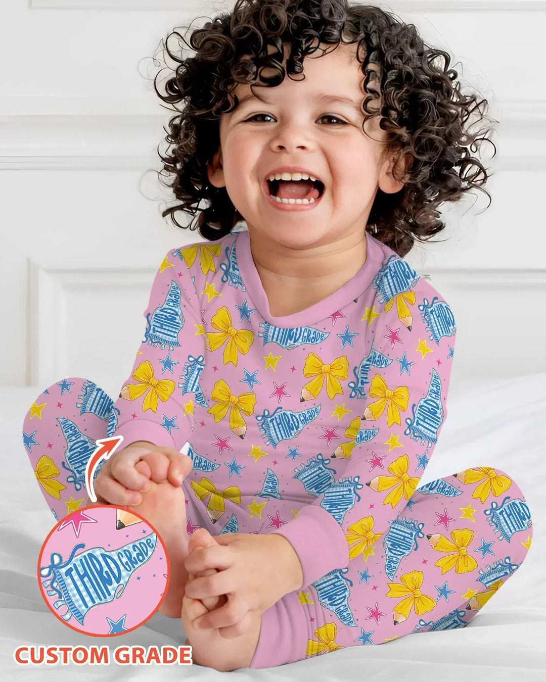 Pencil Bow Back To School Bamboo Two Piece Long Sleeve Pajama Set