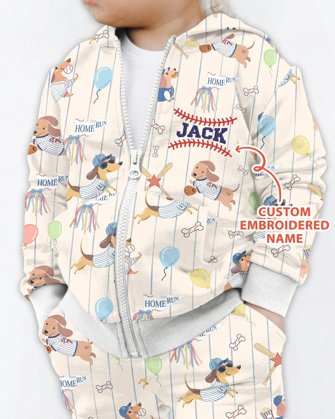 Personalized Embroidered Name Dachshund Baseball Bamboo Zip Hoodie