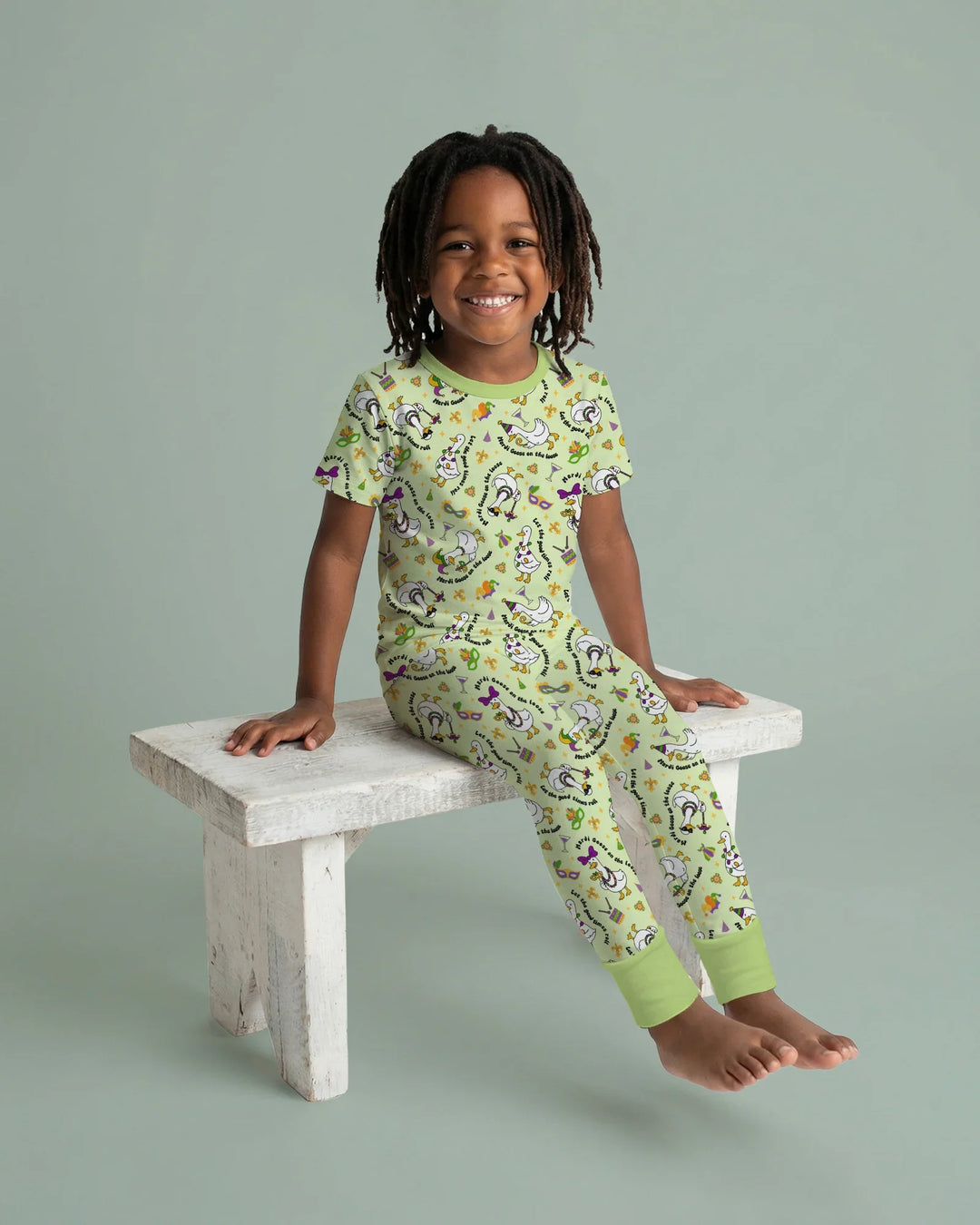 Mardi Gras Silly Goose Bamboo Two Piece Short Sleeve Pajama Set
