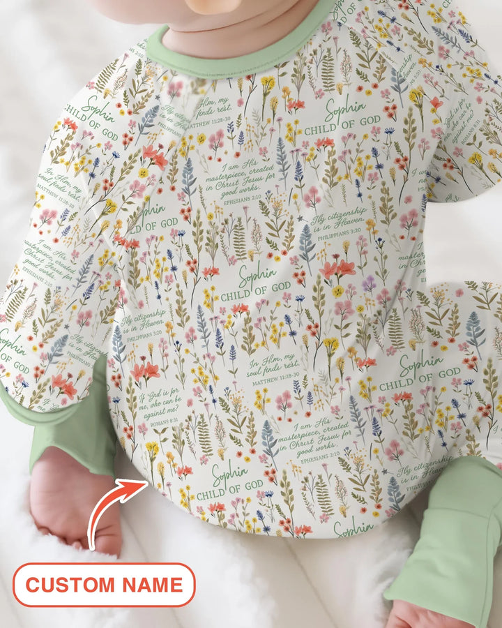 Custom Name Child of God Flower Garden Bamboo Convertible Zippy