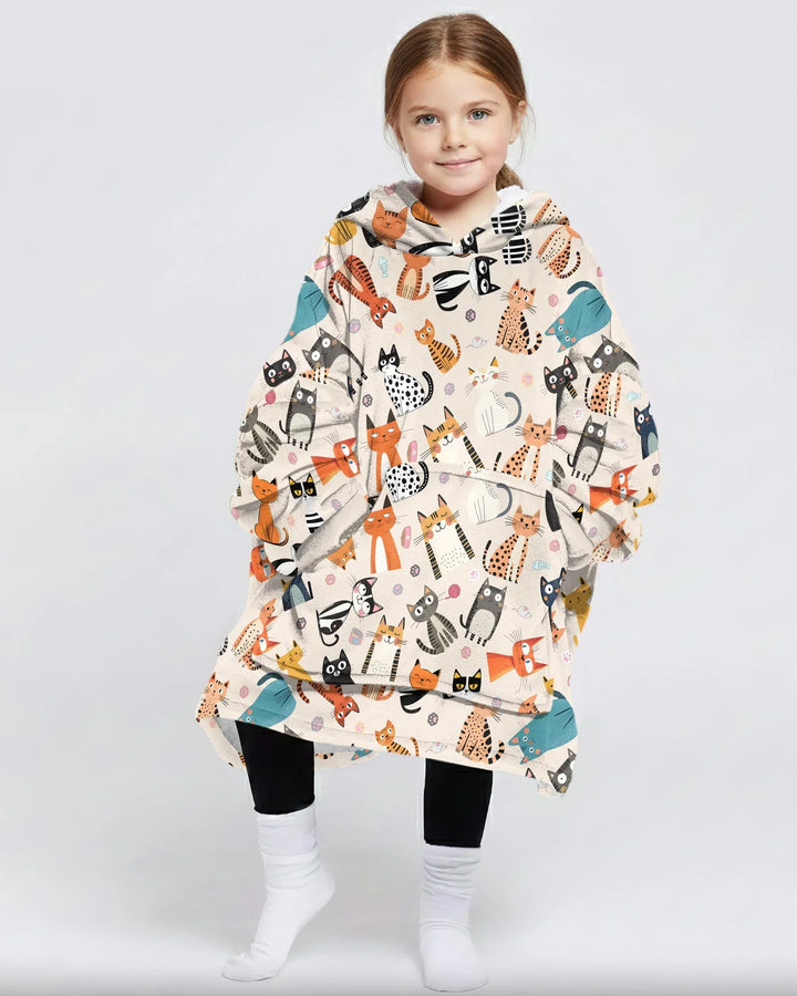 Goofy Mischief Cat Family Matching Custom Bamboo Blanket Hoodie