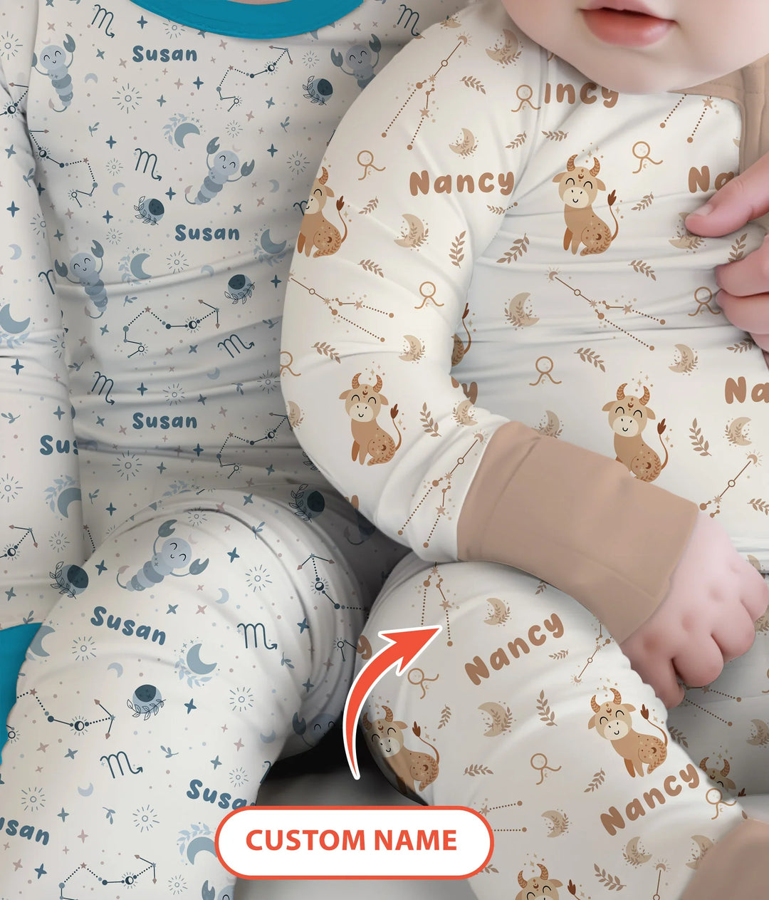 Bohemian Baby Zodiac Signs Custom Name Bamboo Two Piece Long Sleeve Pajama Set
