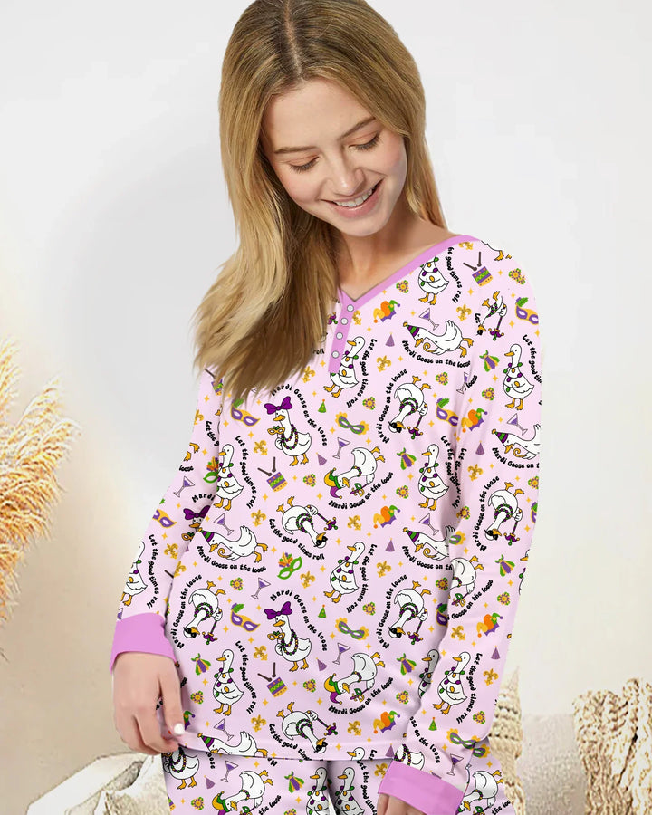 Mardi Gras Silly Goose Bamboo Women Pajama Set