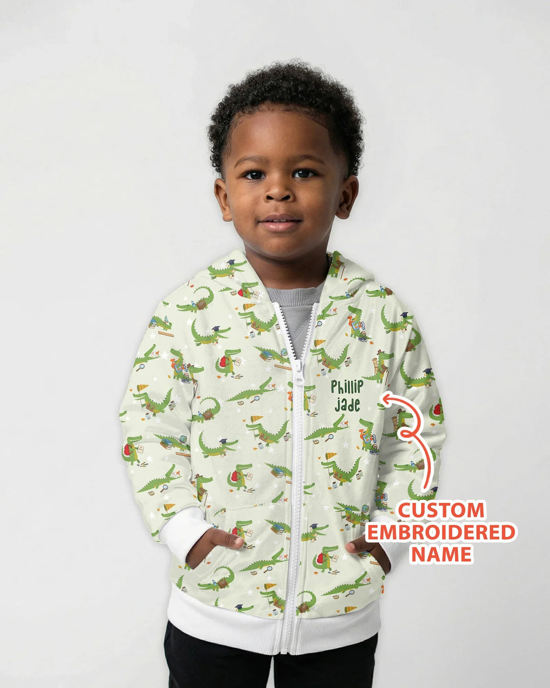 Custom Name Embroidered Alligator Bamboo Zip Hoodie