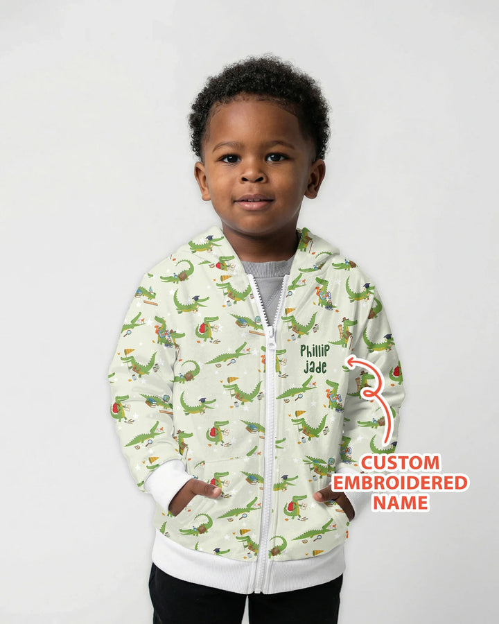 Custom Name Embroidered Alligator Bamboo Zip Hoodie