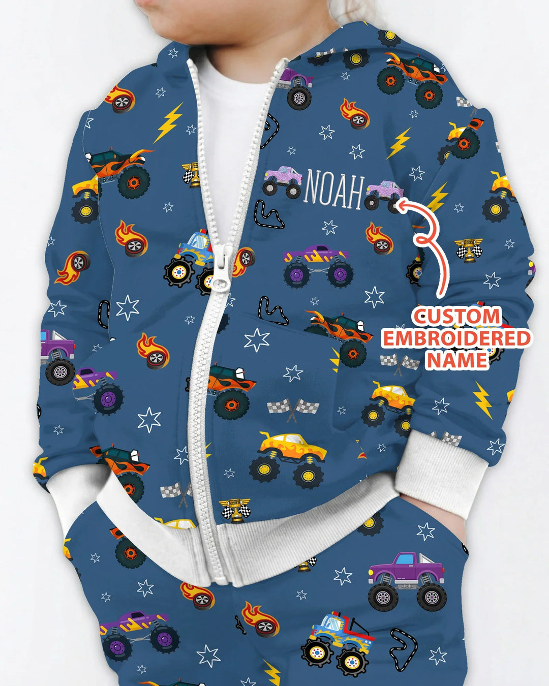 Custom Name Embroidered Crazy Truck Bamboo Zip Hoodie