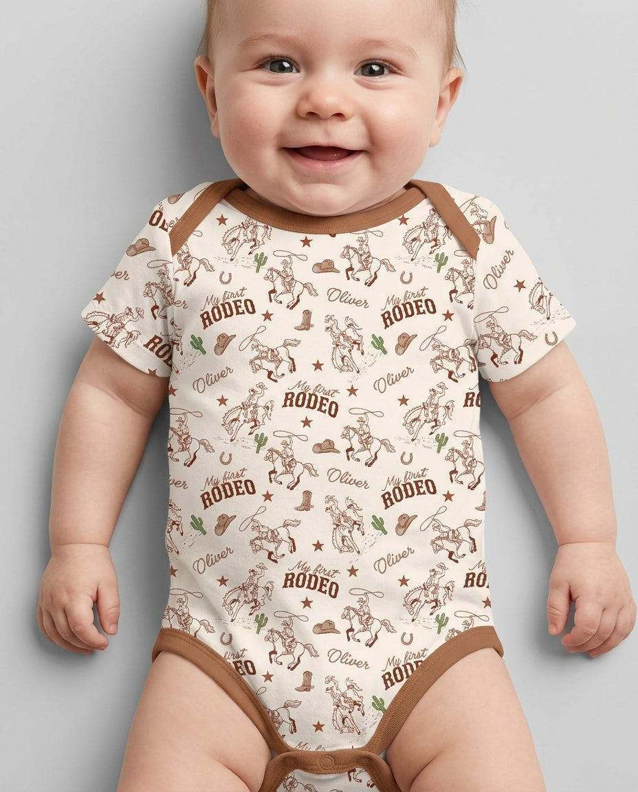 Custom Name First Rodeo Family Matching Bamboo Bodysuit