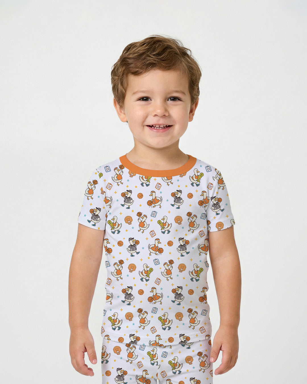 Silly Goose Playing Basketball Bamboo Two Piece Short Sleeve Pajama Set