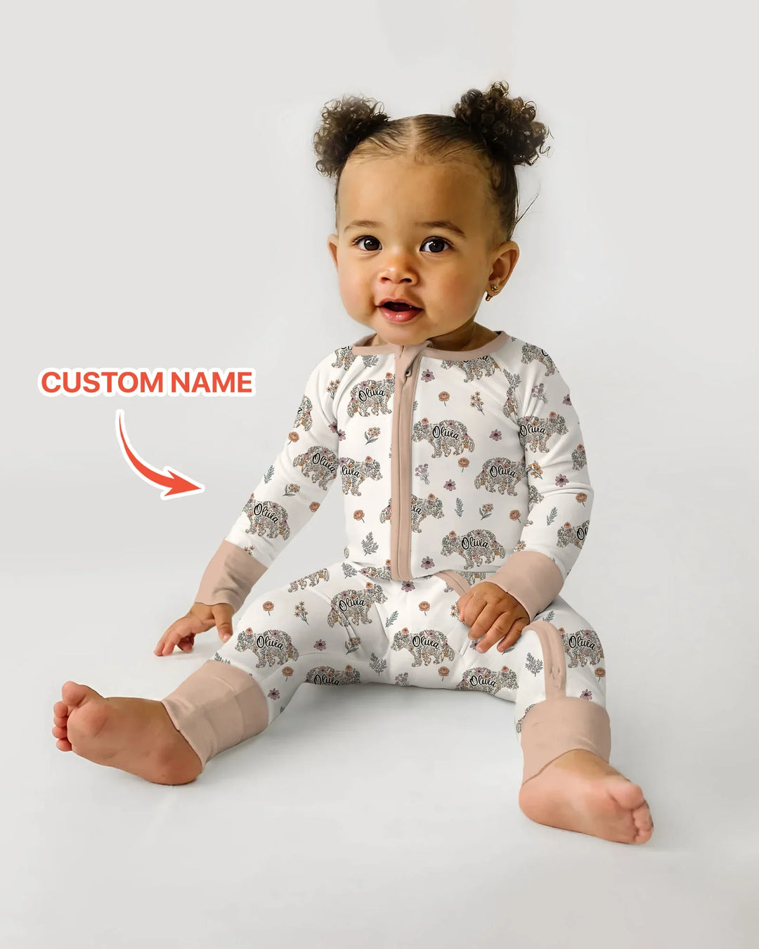 Custom Name Floral Bear Family Matching Bamboo Convertible Zippy