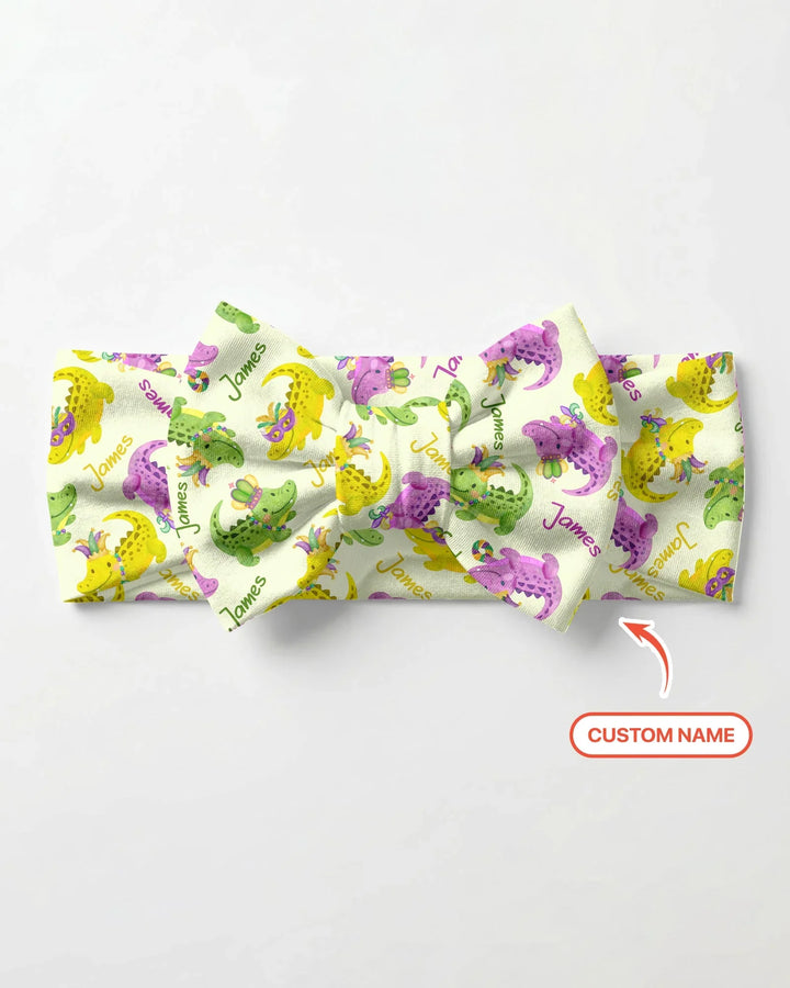 Custom Name Mardi Gras Alligator Headband