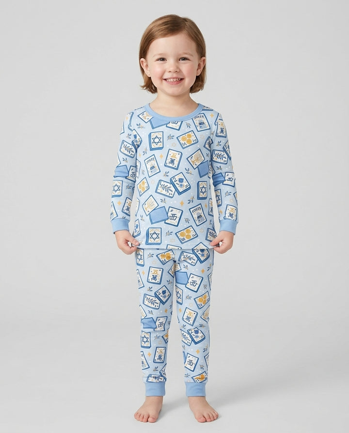 Mahjong Tov Hanukkah Family Matching Bamboo Two Piece Long Sleeve Pajama Set