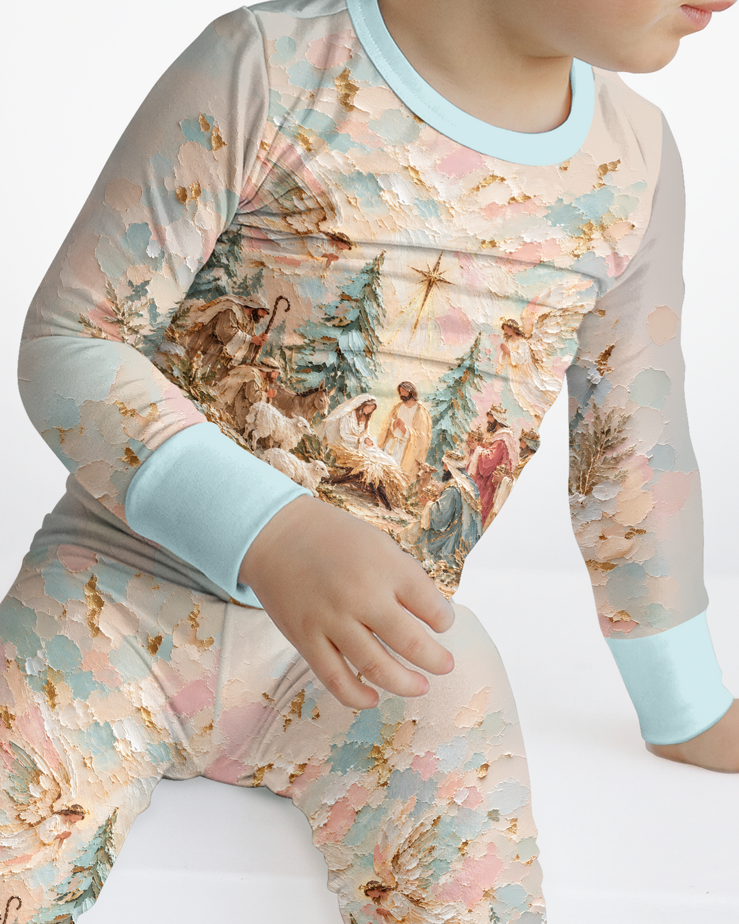 A Starry Holy Night Mommy & Me Matching Bamboo Two Piece Long Sleeve Pajama Set