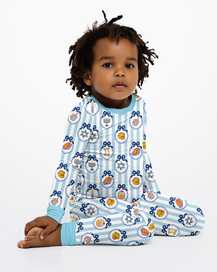 Hanukkah Bows & Blessings Mommy & Me Matching Bamboo Two Piece Long Sleeve Pajama Set