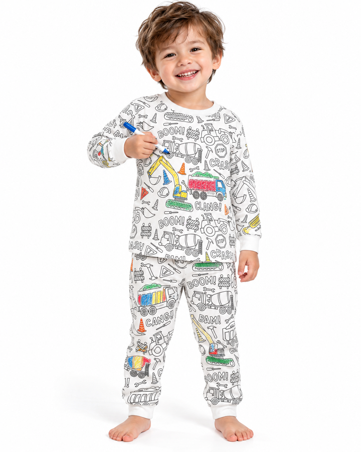 Construction Zone Colorable Bamboo Two Piece Pyjamas Set