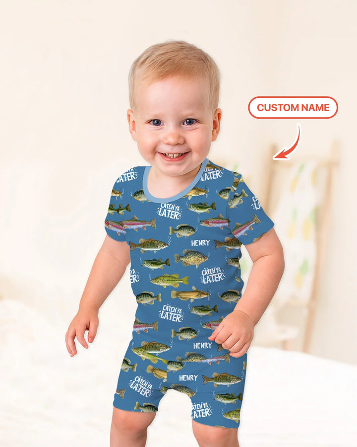 Catch Ya Later Matching Daddy & Me Bamboo Two Piece Short Sleeve Shorts Pajama Set