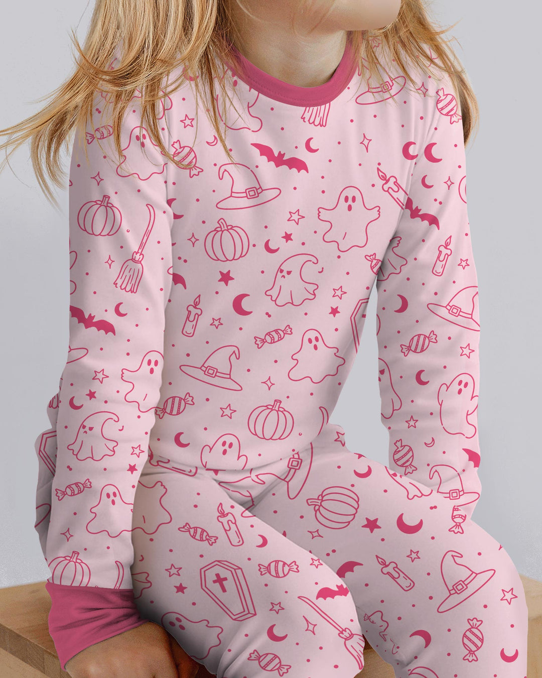 Cute Aesthetic Spooky Halloween Boo Bamboo Two Piece Long Sleeve Pajama Set