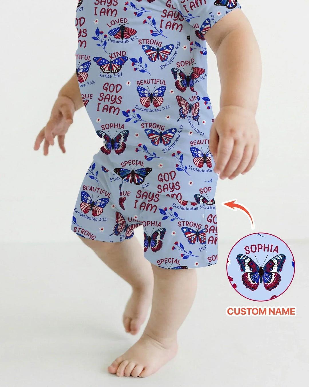 God Says I Am - Liberty Wings Custom Name Bamboo Two Piece Short Sleeve Shorts Pajama Set