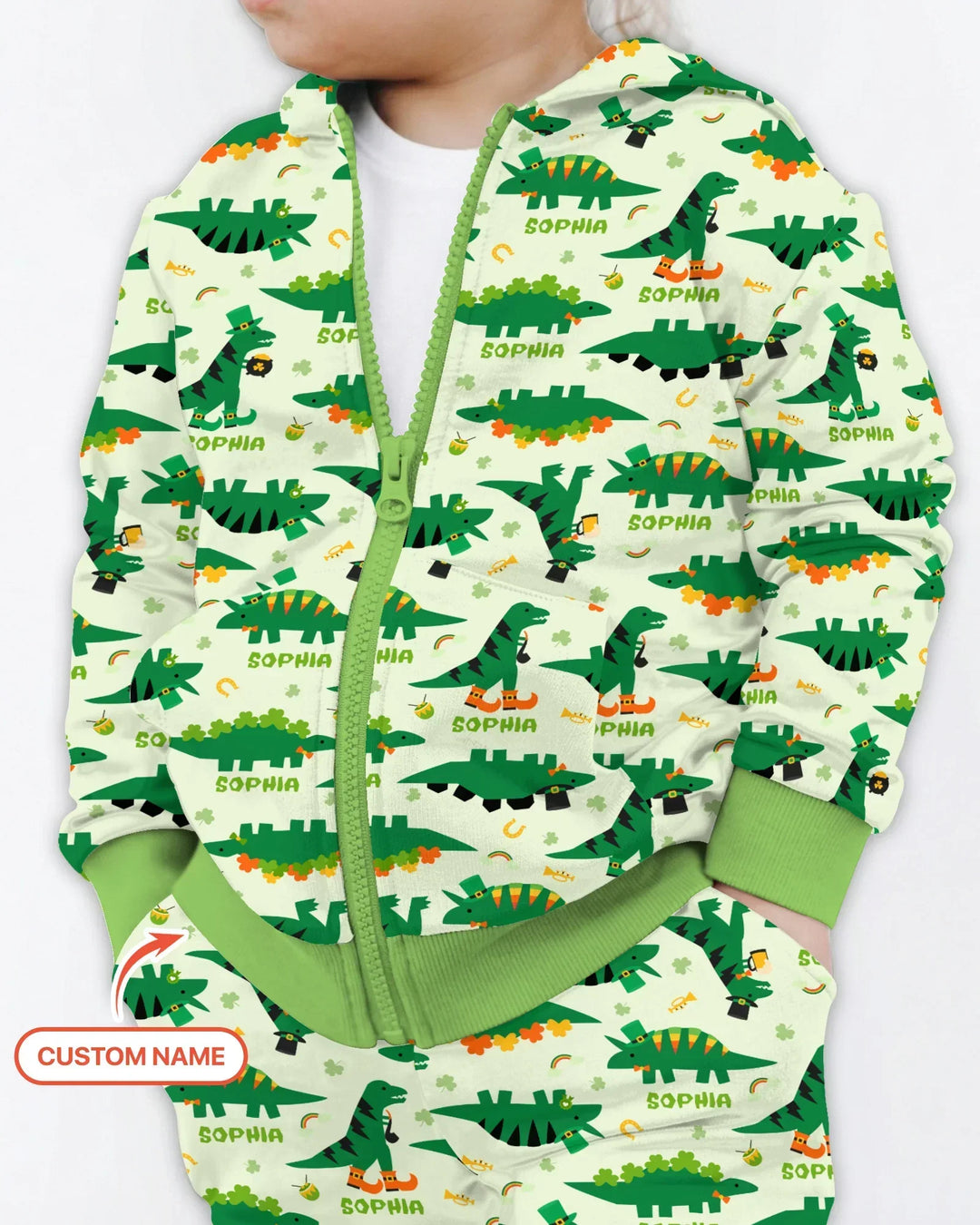 St. Patrick's Day Dinosaurs Custom Bamboo Zip Hoodie