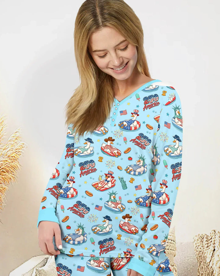 250 America Patriotic Goose Family Matching Bamboo Women Pajama Set