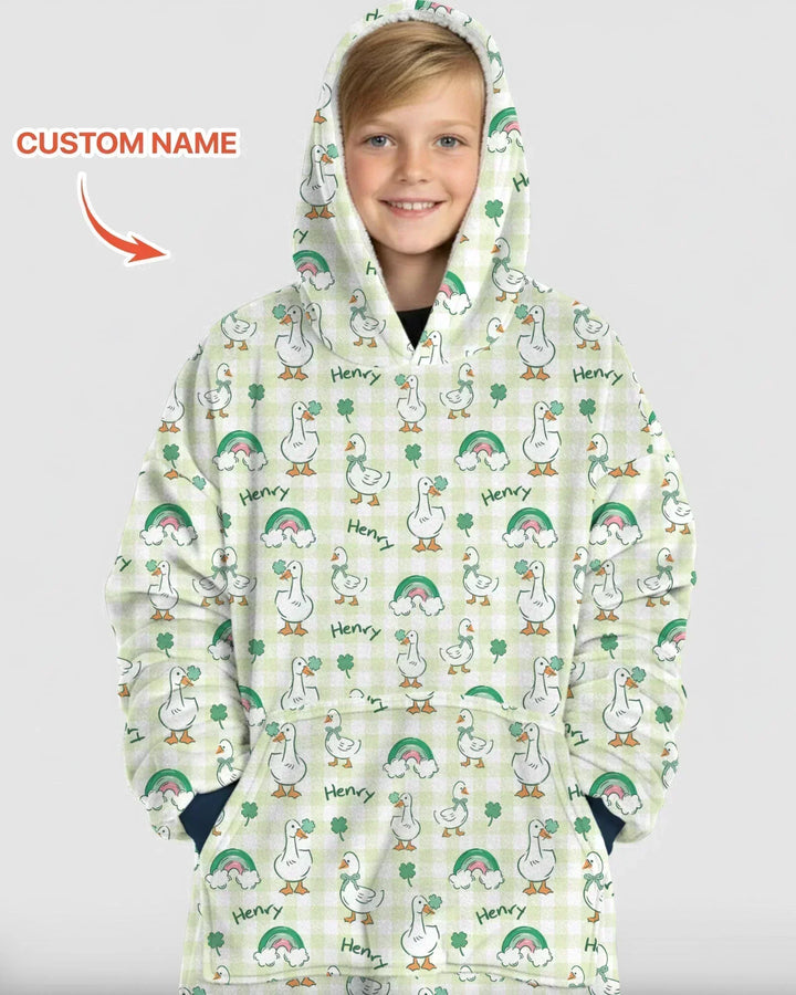 Custom Name Lucky Ducks Bamboo Blanket Hoodie