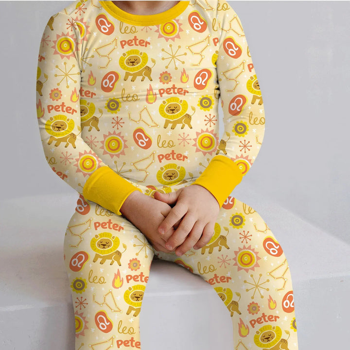Custom Name Zodiac Leo Bamboo Two Piece Long Sleeve Pajama Set