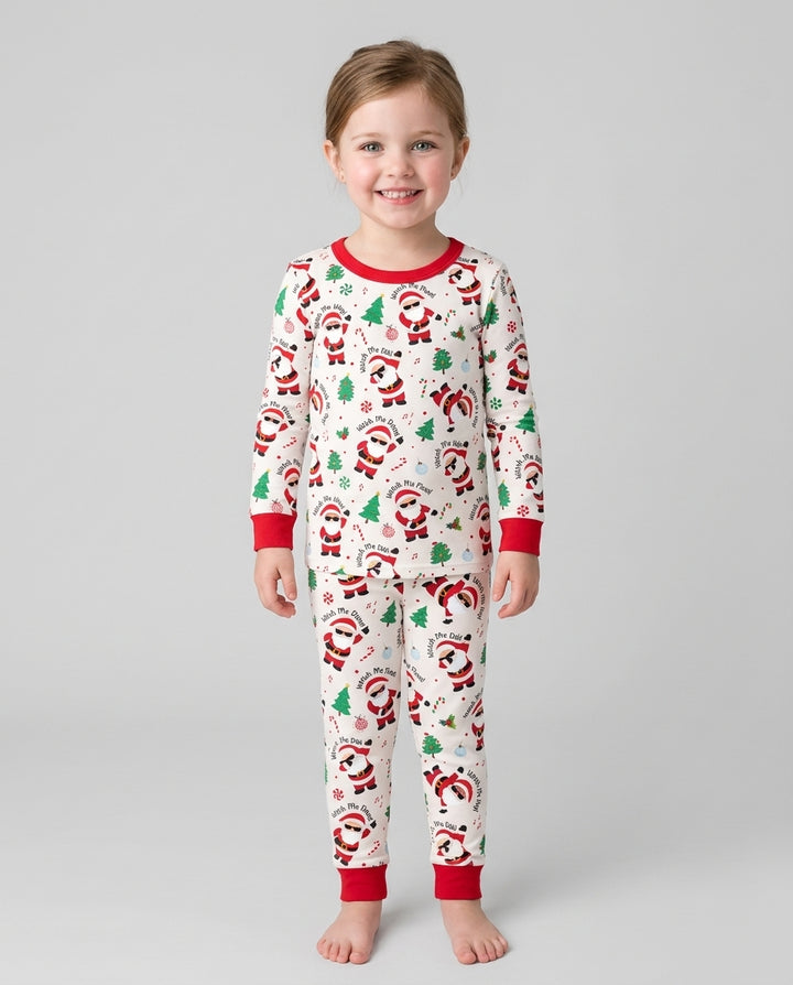 Santa's Christmas Dance Party Bamboo Two Piece Long Sleeve Pajama Set