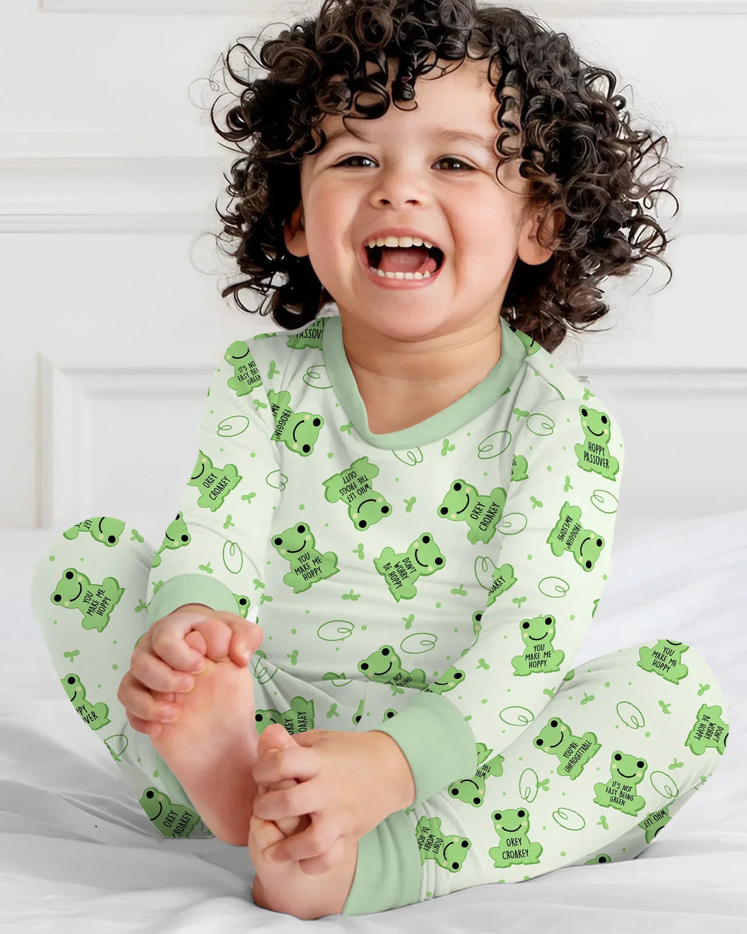Marzipan Passover Conversation Frogs Bamboo Two Piece Long Sleeve Pajama Set