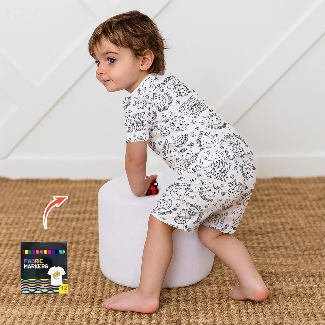 All Colorable Fruit of the Spirit Bamboo Two Piece Short Sleeve Shorts Pajama Set