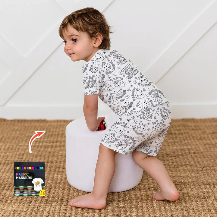 All Colorable Fruit of the Spirit Bamboo Two Piece Short Sleeve Shorts Pajama Set