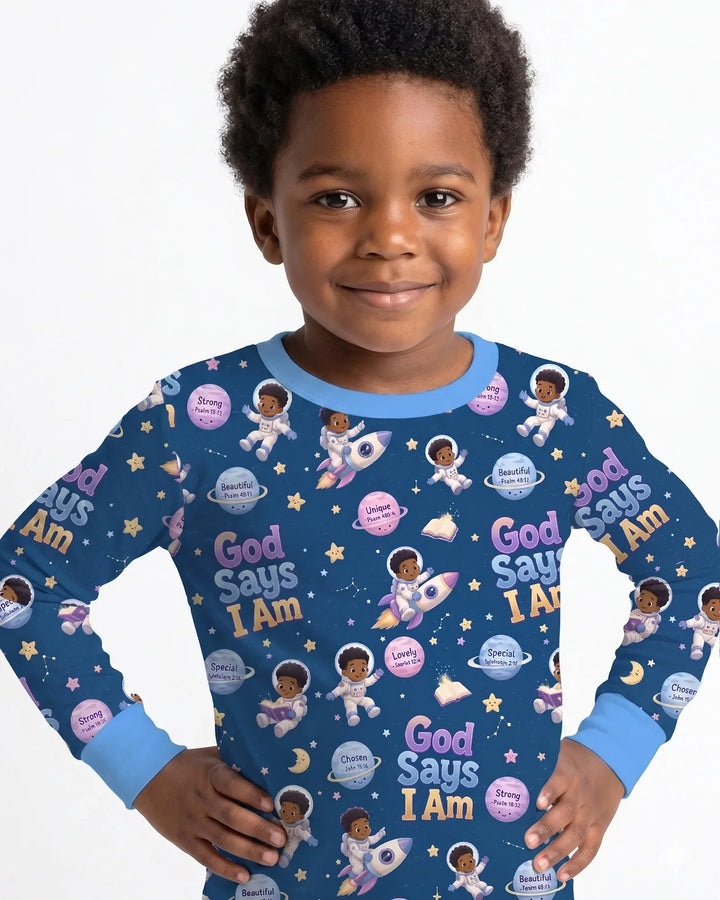 Black Boy God Says I Am Bamboo Two Piece Long Sleeve Pajama Set
