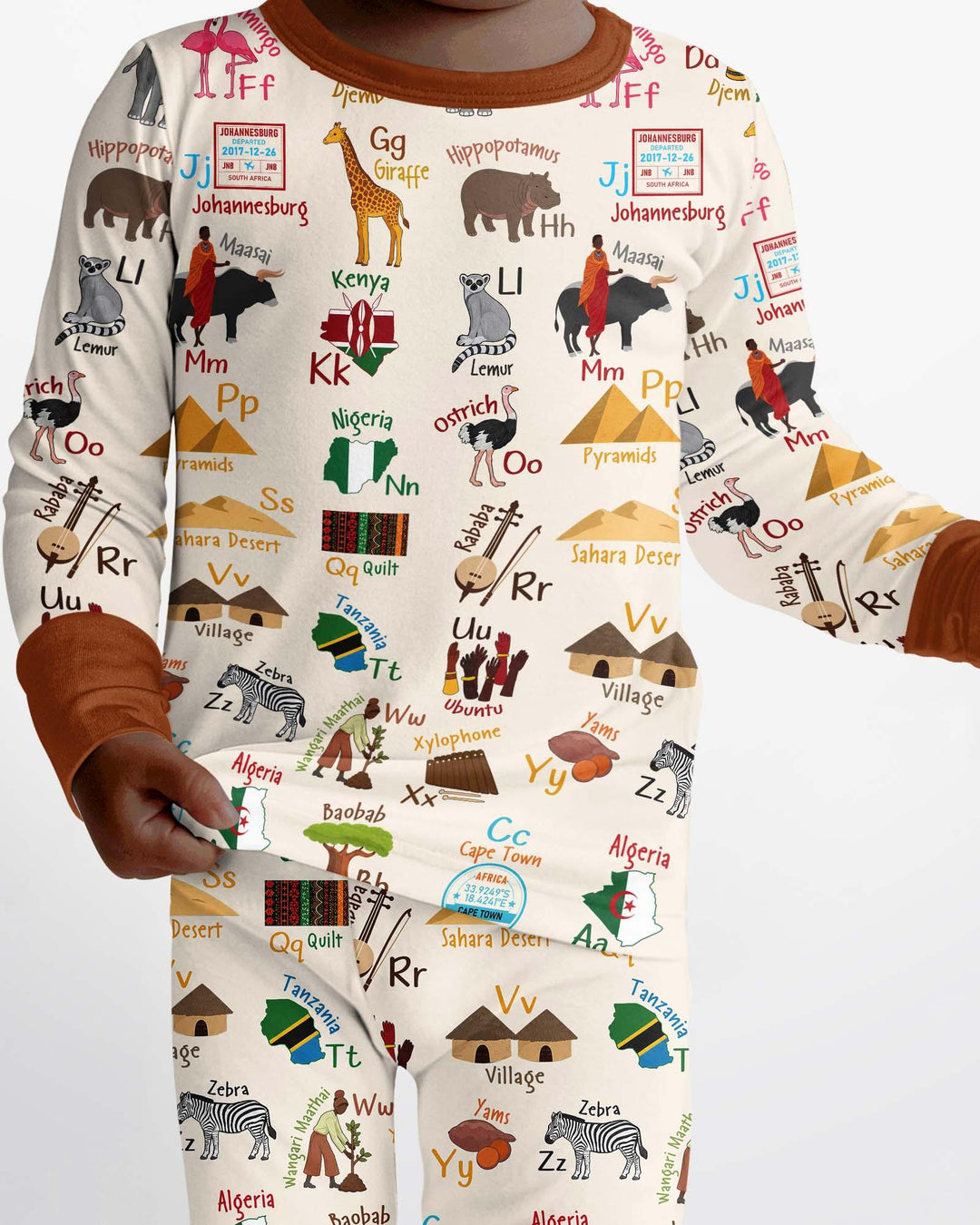 Explore Africa Geography Alphabet Bamboo Two Piece Long Sleeve Pajama Set