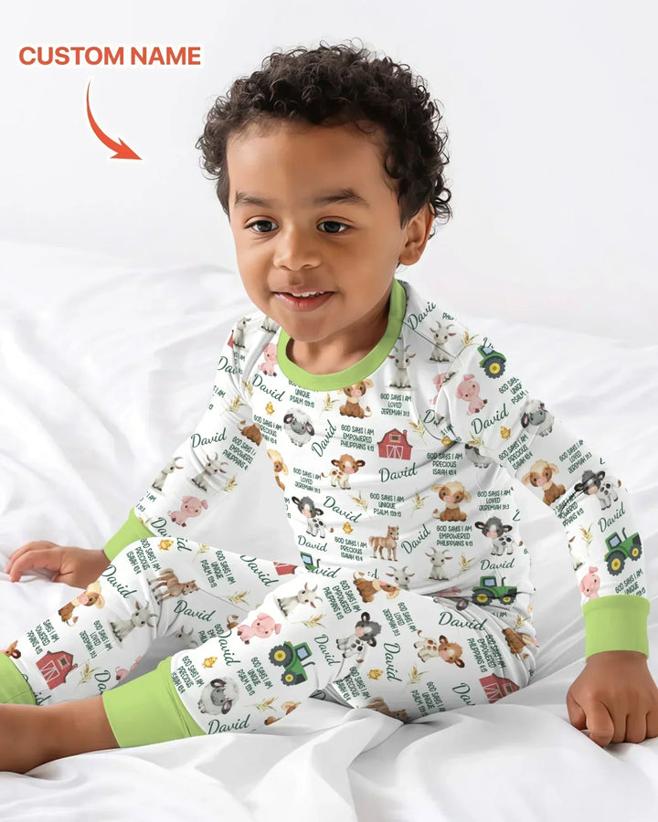 Custom Name God Says I Am Farm Animals Bamboo Two Piece Long Sleeve Pajama Set