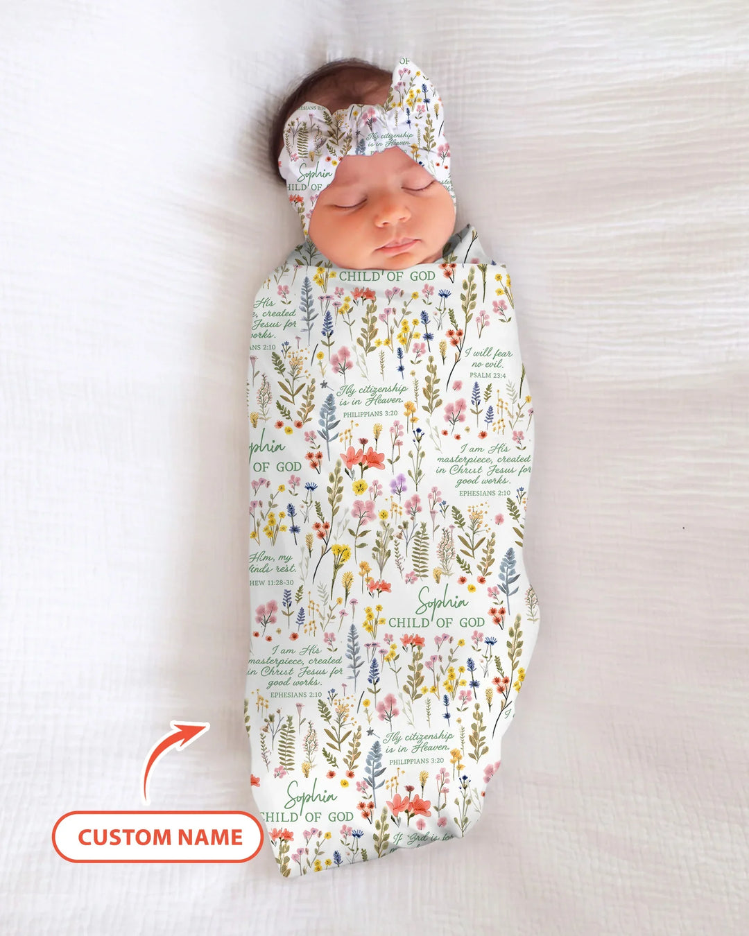 Custom Name Child of God Flower Garden swaddle blanket