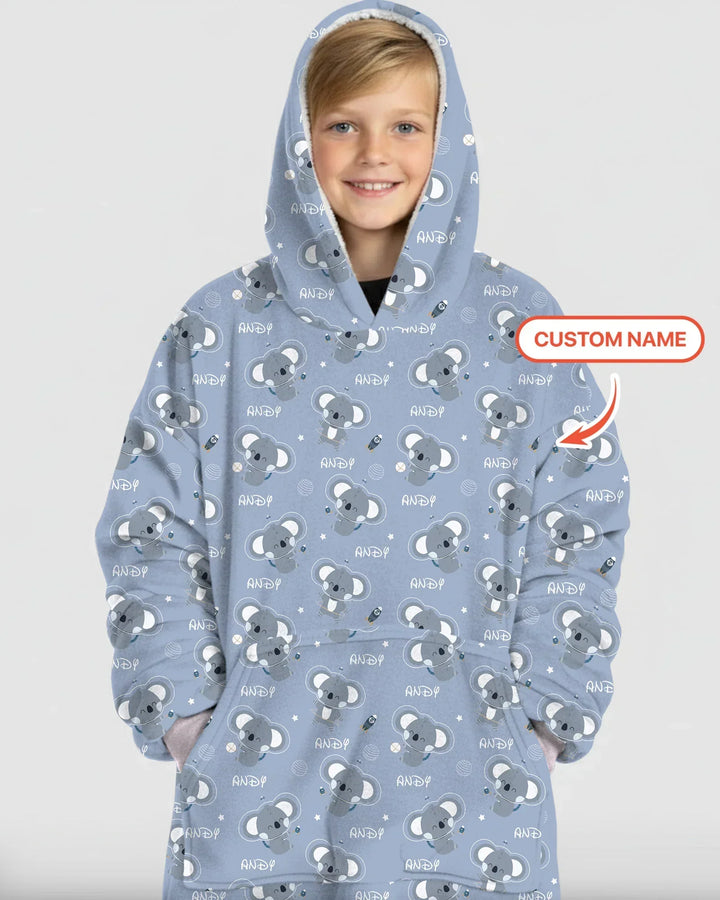 Custom Name Cosmic Koala Bamboo Blanket Hoodie