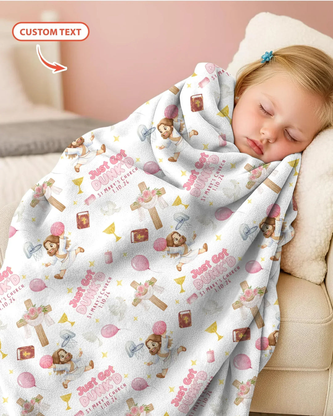 Custom Name Baptism Just Got Dunk'd Bamboo Blanket