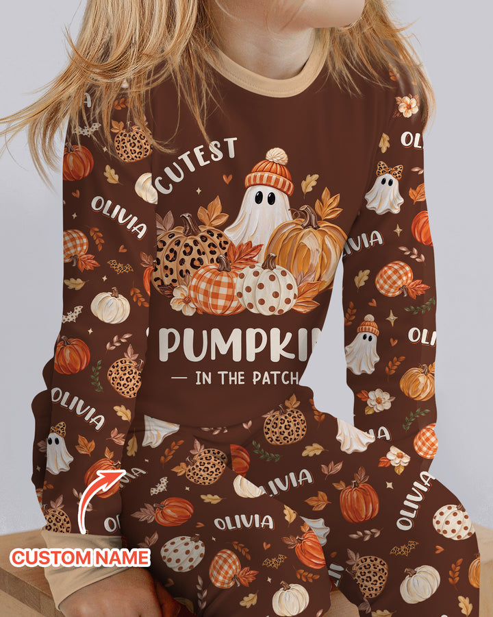 Cutest Pumpkin In The Patch Custom Name Bamboo Two Piece Long Sleeve Pajama Set