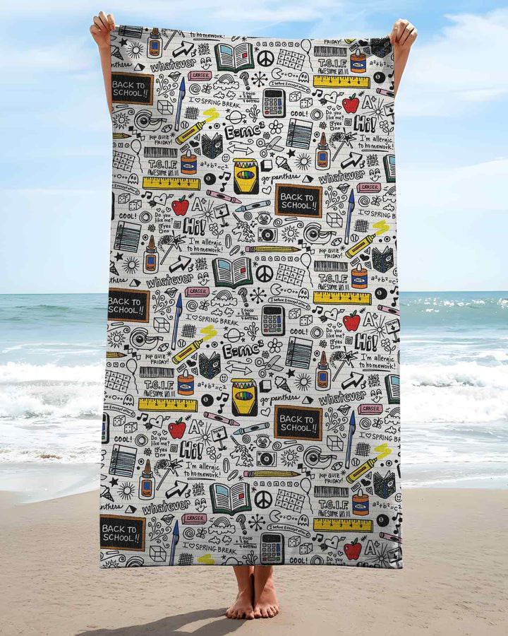 School Days Doodles Bamboo Beach Towel