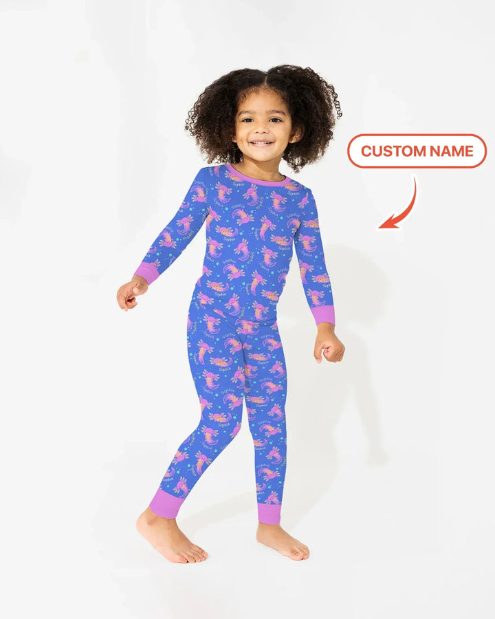 Axolotl Glow Custom Name Bamboo Two Piece Long Sleeve Pajama Set