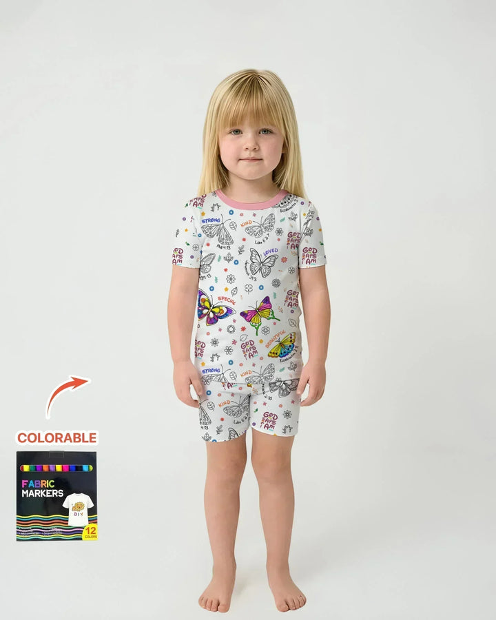 Colorable God Says I Am Butterfly Bamboo Two Piece Short Sleeve Shorts Pajama Set