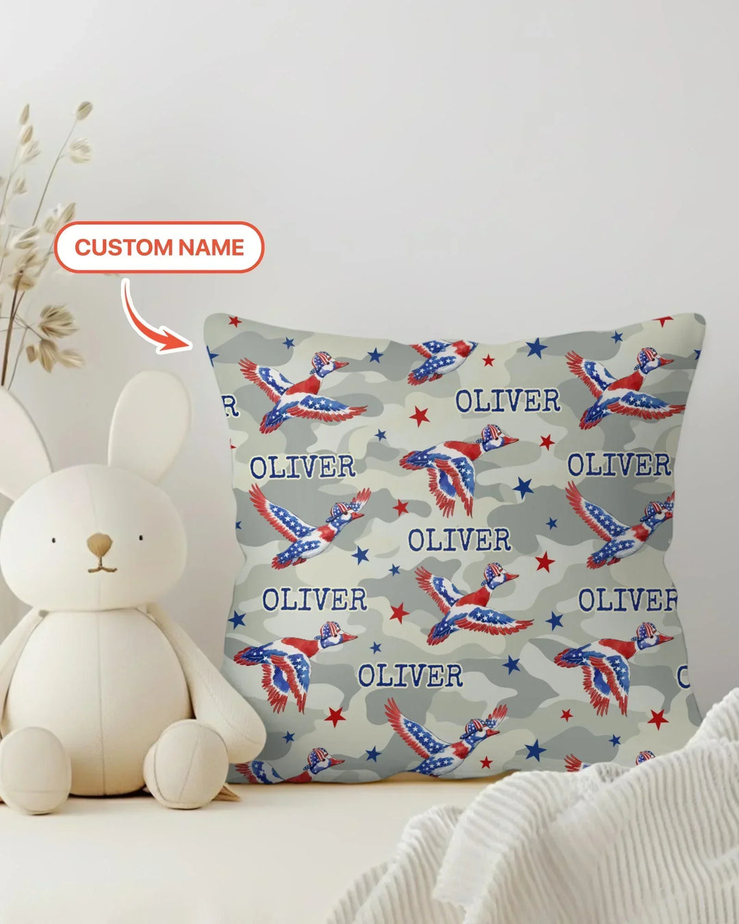 Custom Name America Mallard Duck Family Matching Bamboo Pillow Case