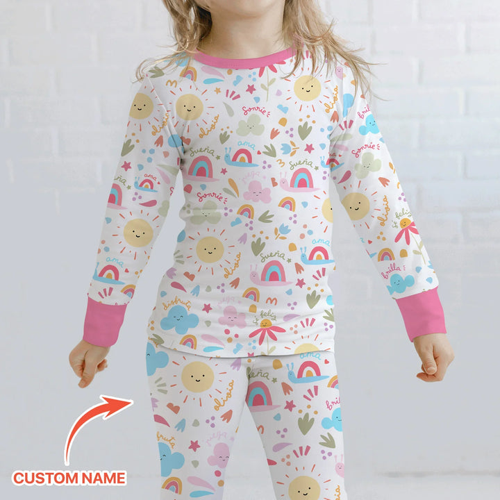 Custom Name Positive Spring Garden Bamboo Two Piece Long Sleeve Pajama Set