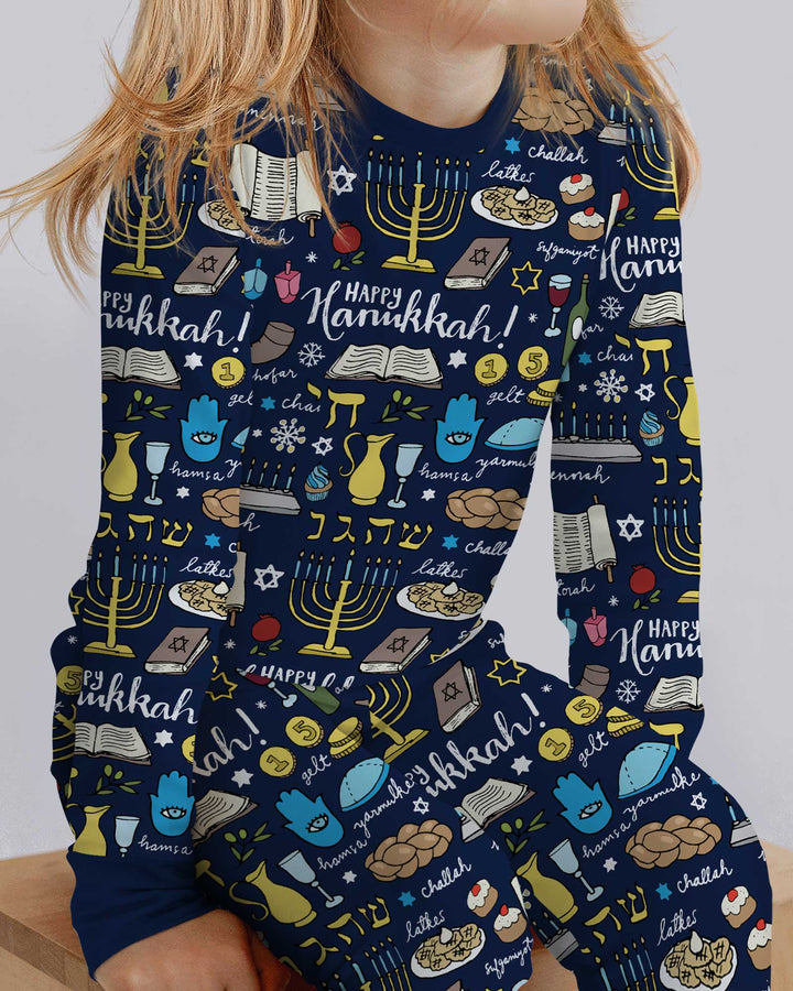 Happy Hanukkah 2026 Bamboo Two Piece Long Sleeve Pajama Set